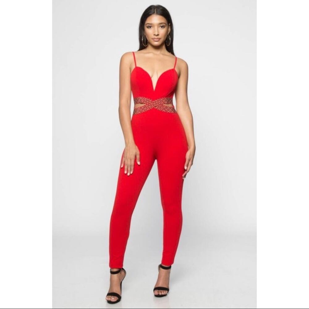 Stretch studded waist jumpsuit-Small